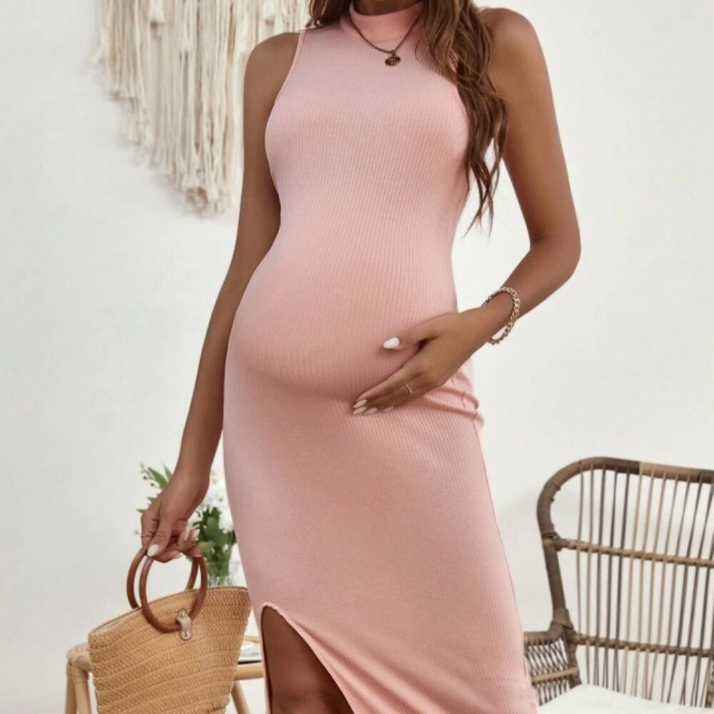 SHEIN Maternity Mock Neck Split Thigh Tank Dress